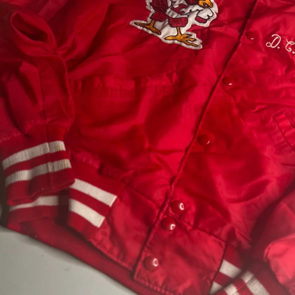 Vintage DeLong Sportswear Red Varsity Jacket Cardinal Mascot Mens Medium USA